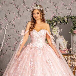 NEW LONG FORMAL FLORAL BALL GOWN EMBROIDERED WITH SEQUINS & BACK RIBBON GL3465